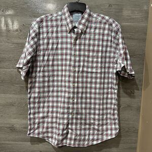 LL Bean Shirt Mens Large Plaid Button Up Traditional Fit Red White Blue